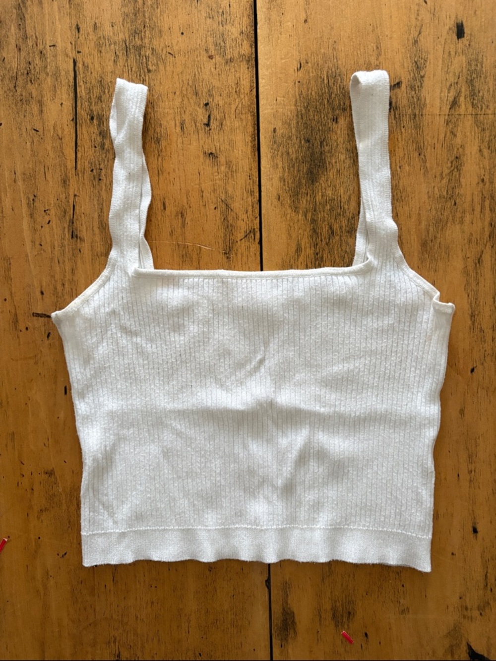 Garage Women’s Ivory Ribbed Square-Neck Knit Crop Tank Top US M